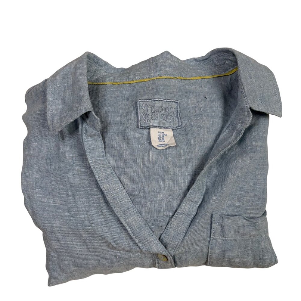 Sigrid Olsen 100% Linen Long Sleeve Button Down Shirt (Light Blue) - Size Medium